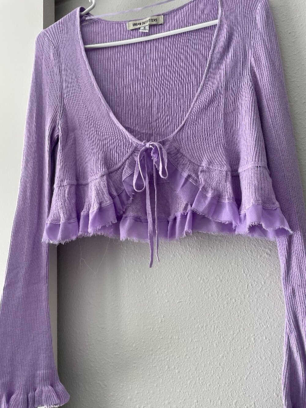Urban Outfitters Lilac Purple Tie Front Ruffle Long Sleeve Top